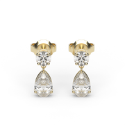 Yellow Gold Round And Pear Shaped Diamond Drop Earrings With Prong Setting 
