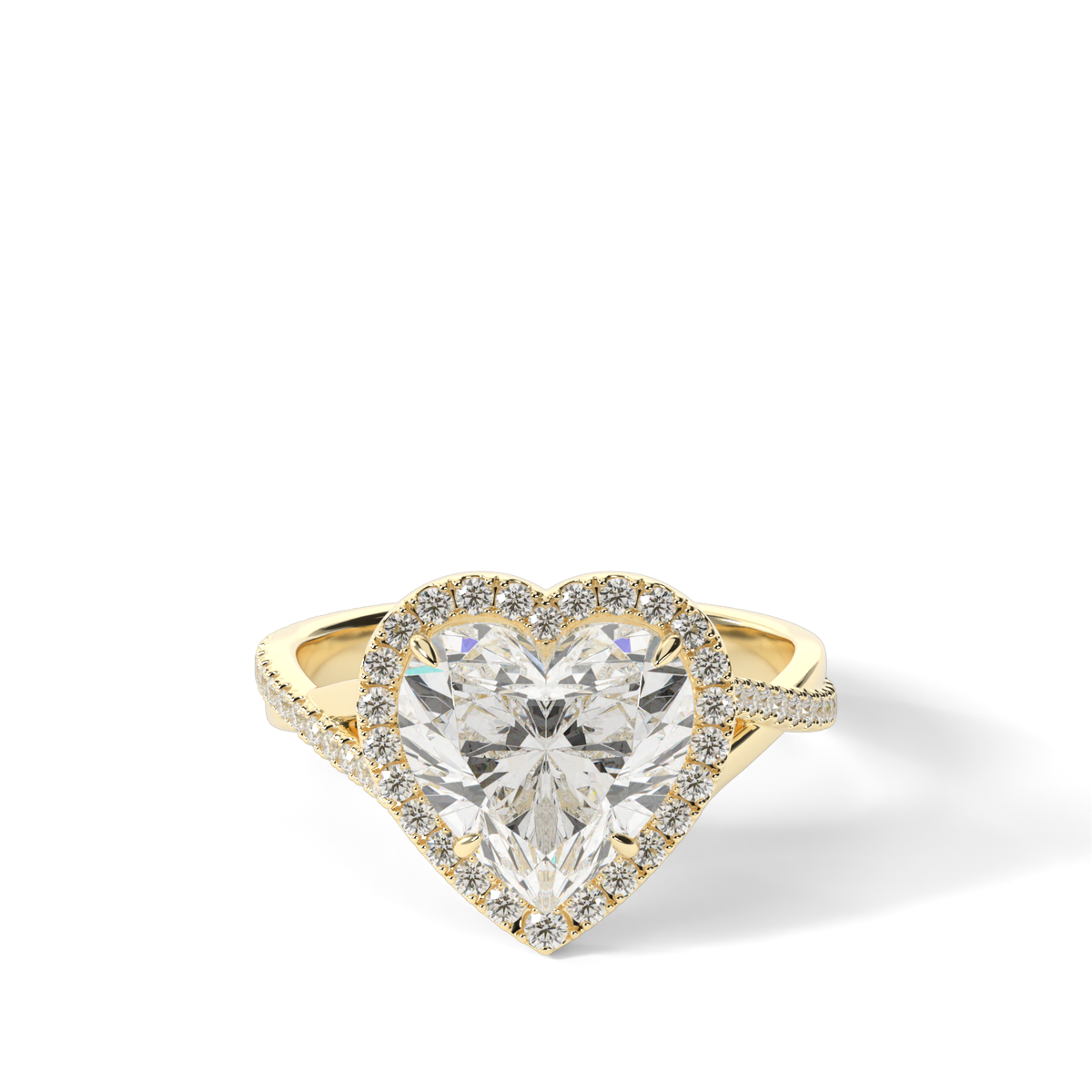 Twisted Shank Pave Halo Diamond Engagement Ring — 14K Yellow Gold / Heart / Lab Diamond (image)