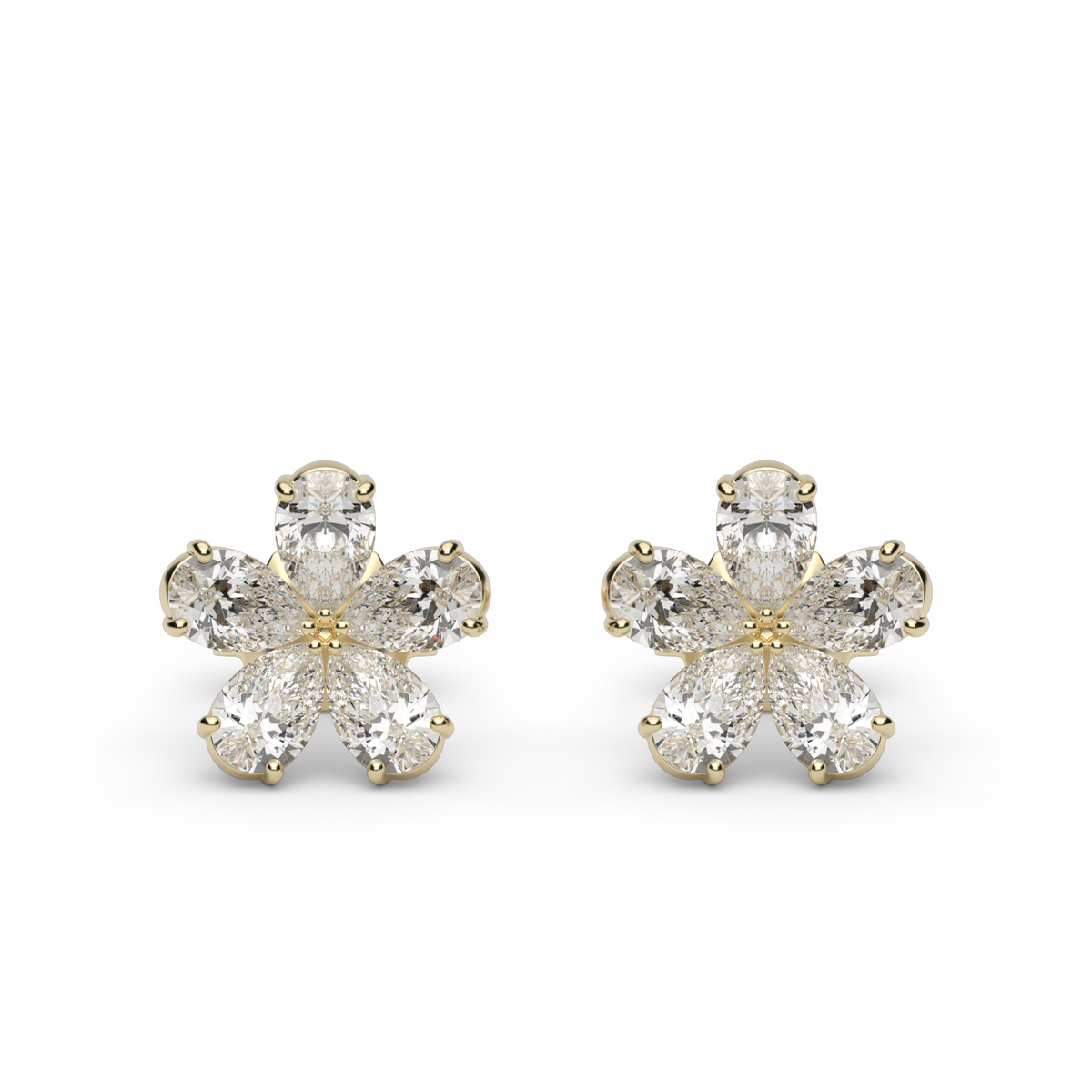 Floral-Inspired Pear-Shaped Diamond Earrings — 14K Yellow Gold / Lab Diamond (image)