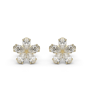 Yellow Gold Pear Shaped Diamond Floral Inspired Earrings With Prong Setting.