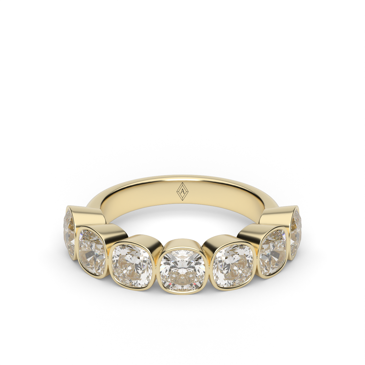 3.5 Carat Seven Stone Bezel Cushion  Anniversary Ring — 14K Yellow Gold / Lab Diamond (image)