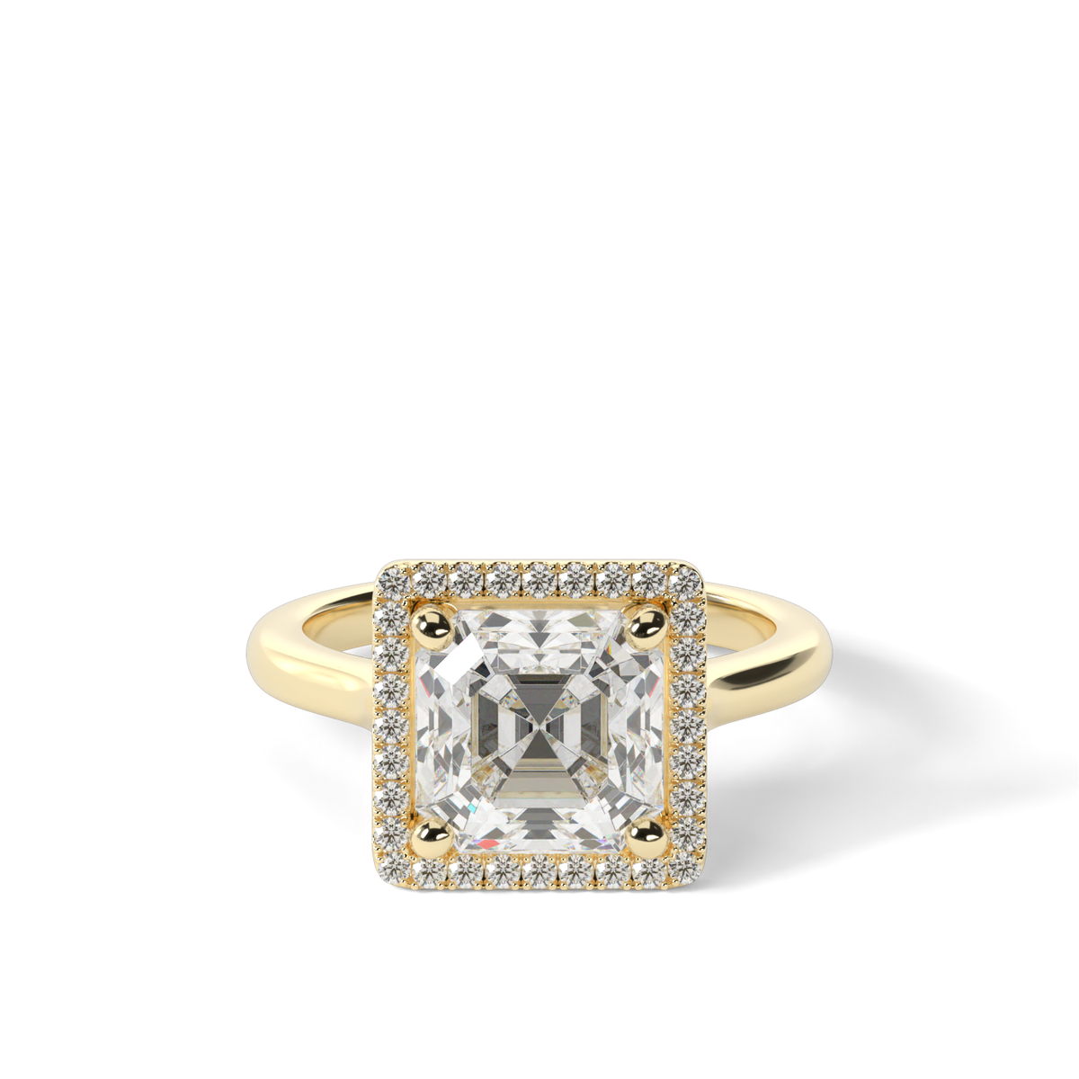 Pavé Halo Solitaire Shank  Engagement Ring — 14K Yellow Gold / Asscher / Lab Diamond (image)