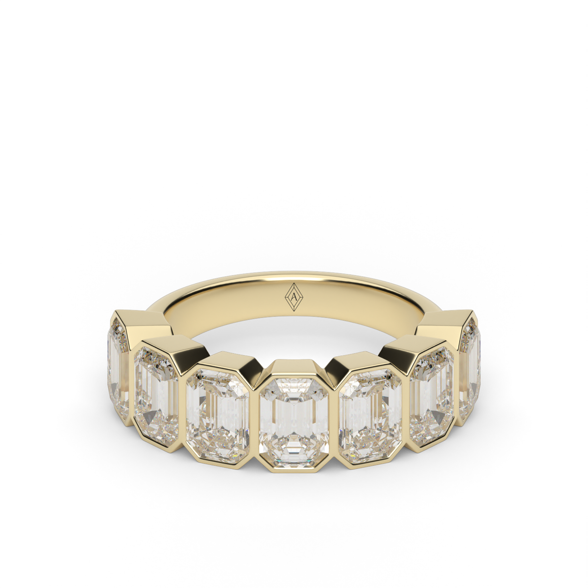 3.5 Carat Seven Stone Bezel Emerald  Anniversary Ring — 14K Yellow Gold / Lab Diamond (image)