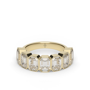 3.5 Carat Yellow Gold  Seven Stone Emerald Cut Diamond Anniversary Ring/Band With Bezel Setting