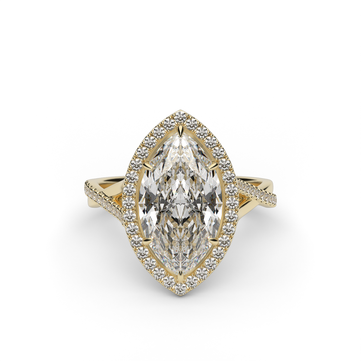 Twisted Shank Pave Halo Diamond Engagement Ring — 14K Yellow Gold / Marquise / Lab Diamond (image)
