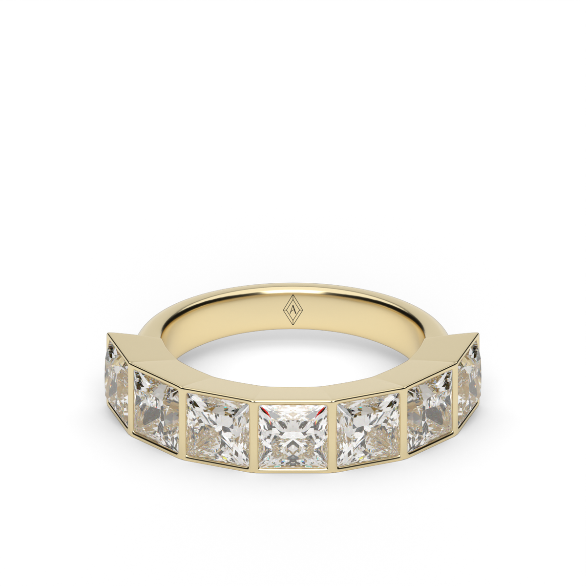 3.5 Carat Seven Stone Bezel Princess Cut  Anniversary Ring — 14K Yellow Gold / Lab Diamond (image)