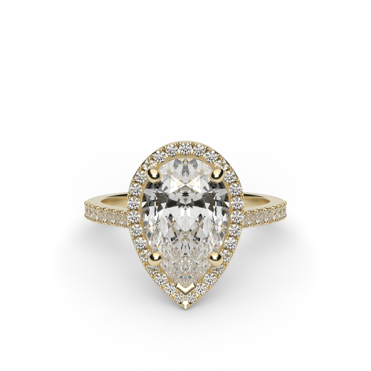 Halo Cushion Head  Pavé Engagement Ring — 14K Yellow Gold / Pear / Lab Diamond (image)