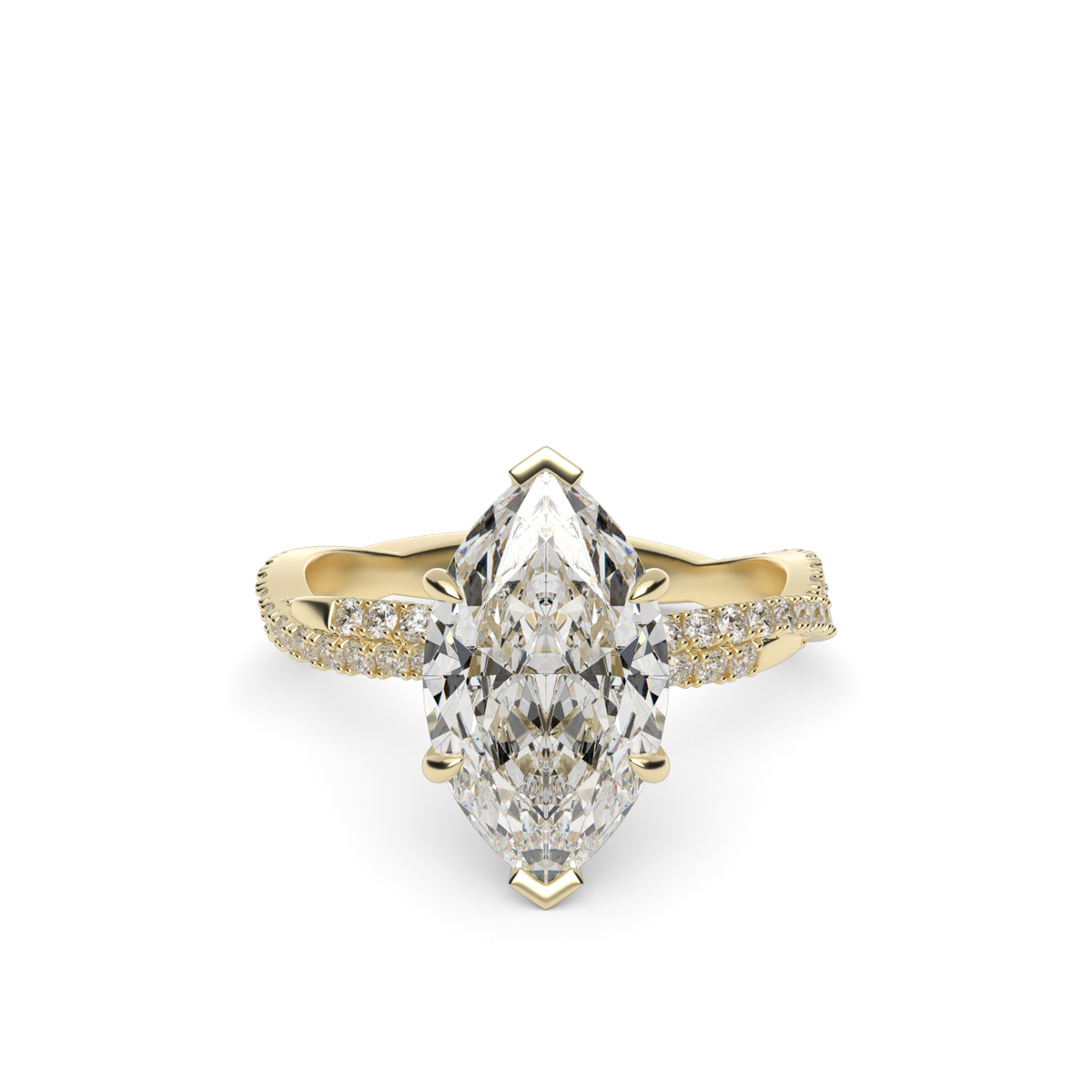 Pavé Twist Diamond Engagement Ring — 14K Yellow Gold / Marquise / Lab Diamond (image)