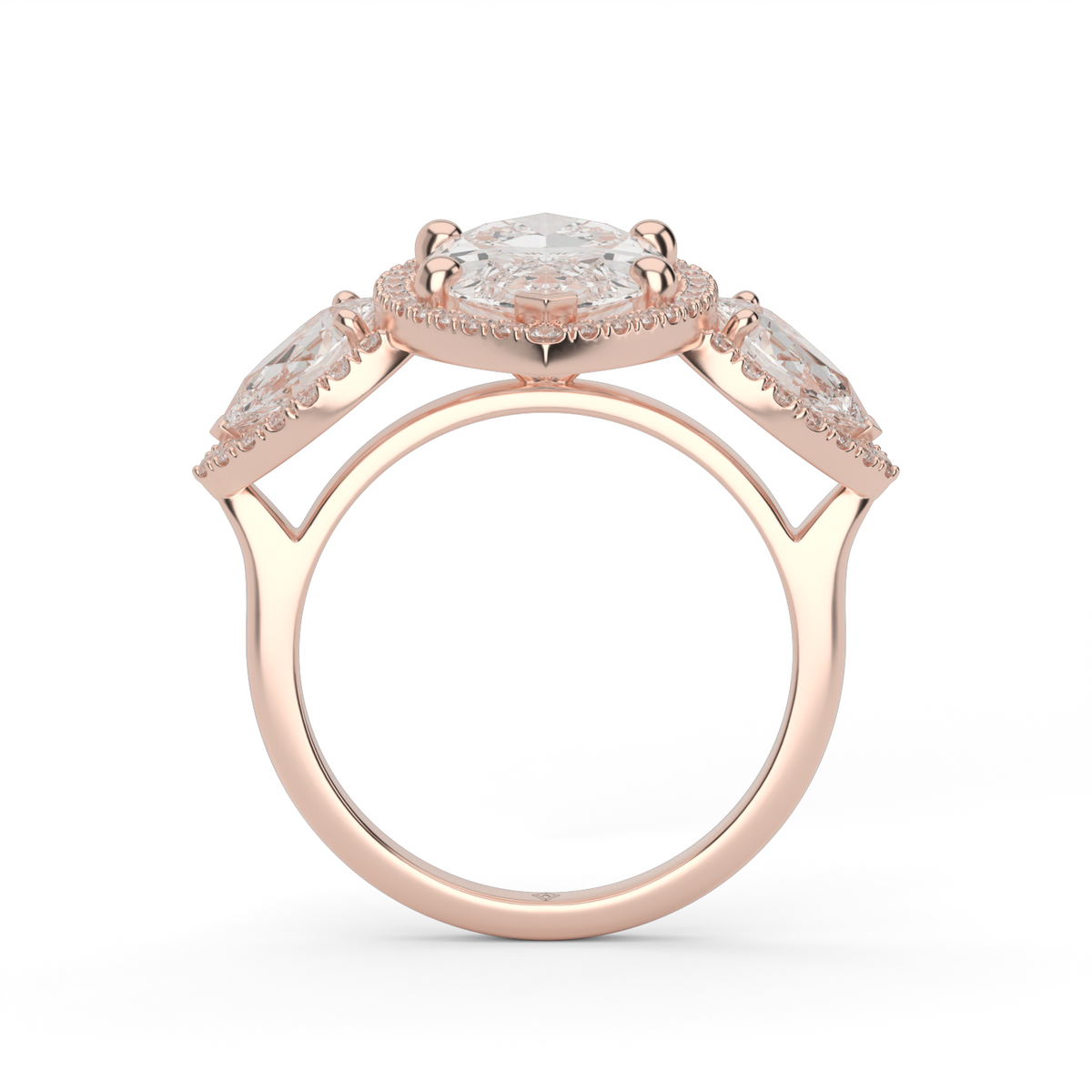 Marquise Cut Diamond Halo Trio Engagement Ring — 14K Rose Gold / Marquise / Lab Diamond (image)