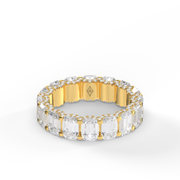 Yellow Gold Emerald Cut Diamond Pave Eternity Ring/Band With  Shared Prong Setting.