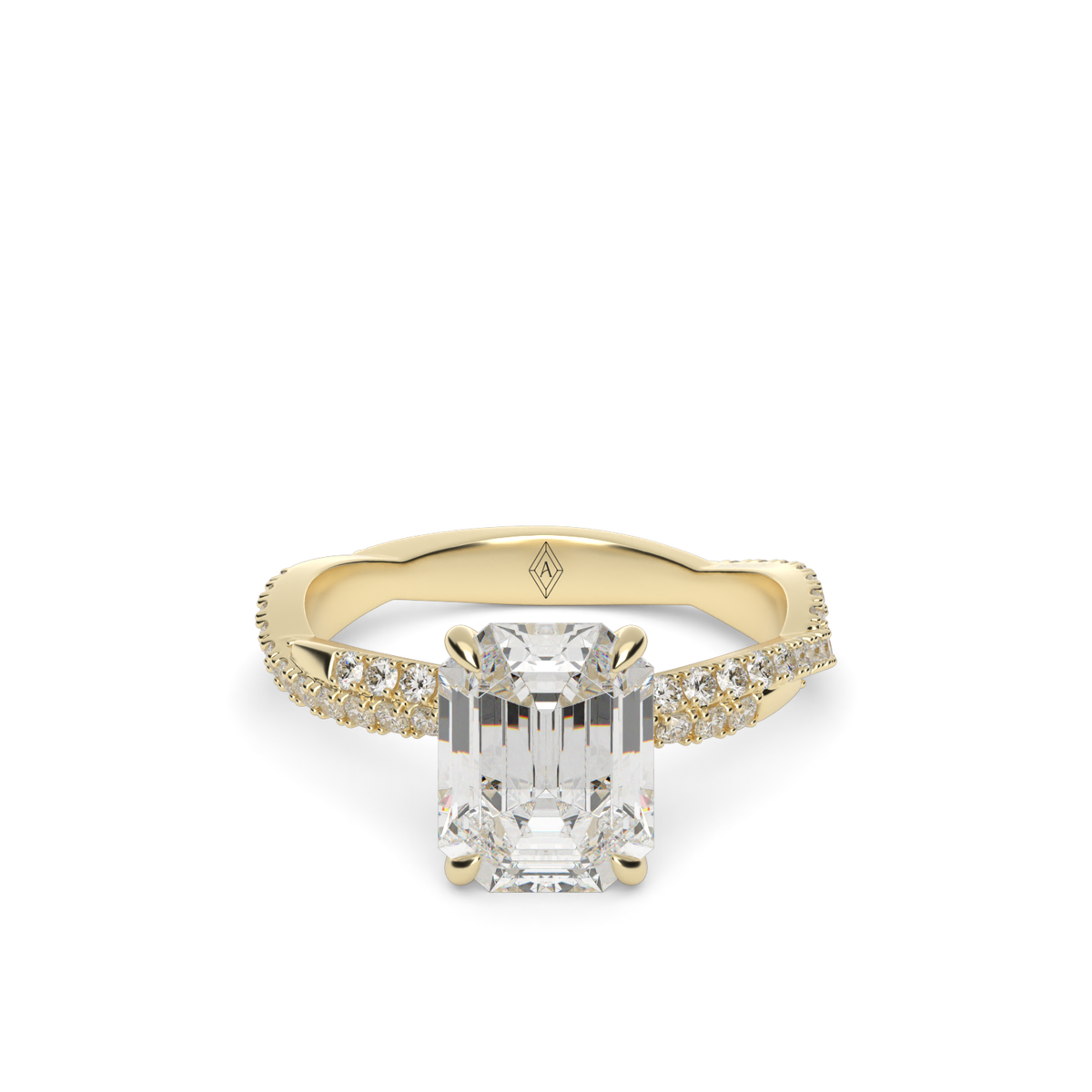 Pavé Twist Diamond Engagement Ring — 14K Yellow Gold / Emerald / Lab Diamond (image)