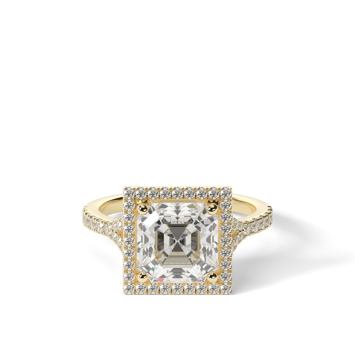 Halo Engagement Ring With Split Shank — 14K Yellow Gold / Asscher / Lab Diamond (image)