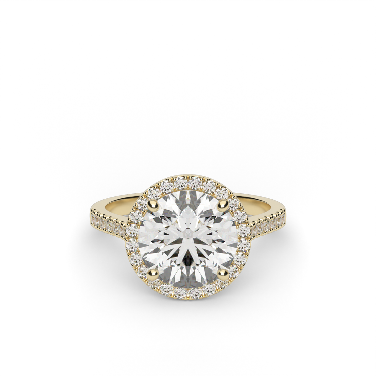 Pavé Halo and Shank Diamond Engagement Ring — 14K Yellow Gold / Round / Lab Diamond (image)