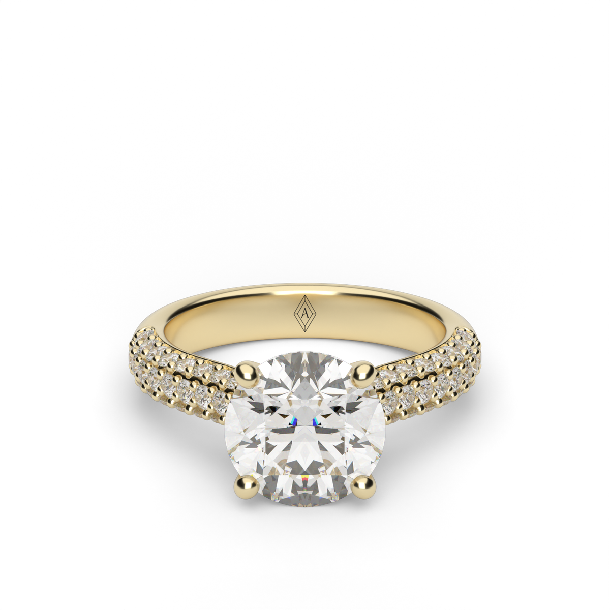 Triple Row Pavé Hidden Halo Engagement Ring — 14K Yellow Gold / Round / Lab Diamond (image)