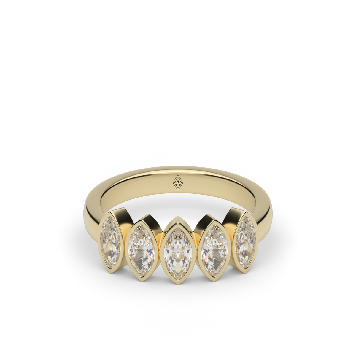 2 Carat 5 Stone Marquise Cut Bezel Anniversary Ring — 14K Yellow Gold / Lab Diamond (image)