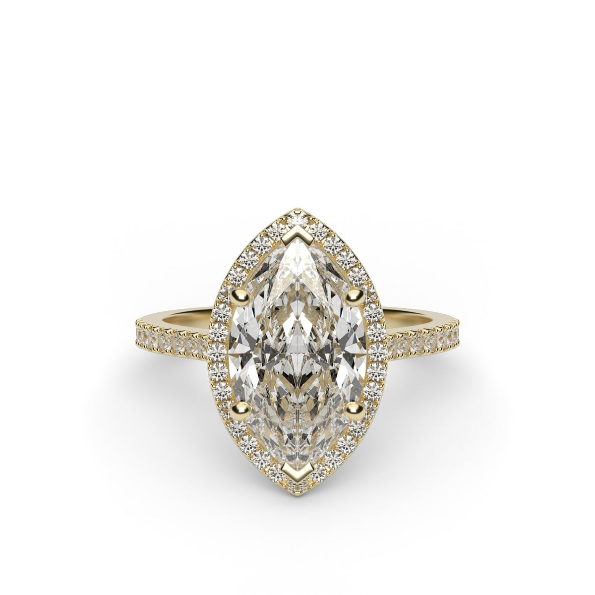 Halo Cushion Head  Pavé Engagement Ring — 14K Yellow Gold / Marquise / Lab Diamond (image)