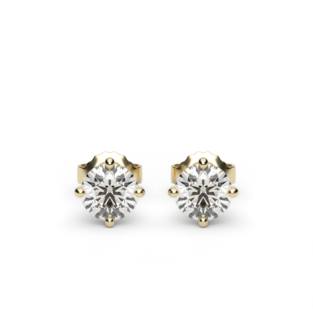 Four Prong Round Shape Diamond Stud Earrings — 14K Yellow Gold / Lab Diamond (image)