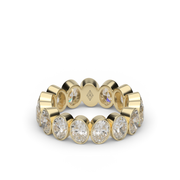 5 Carat Yellow Gold Oval Cut Diamond Eternity Ring/Band With Tilted Bezel Setting.