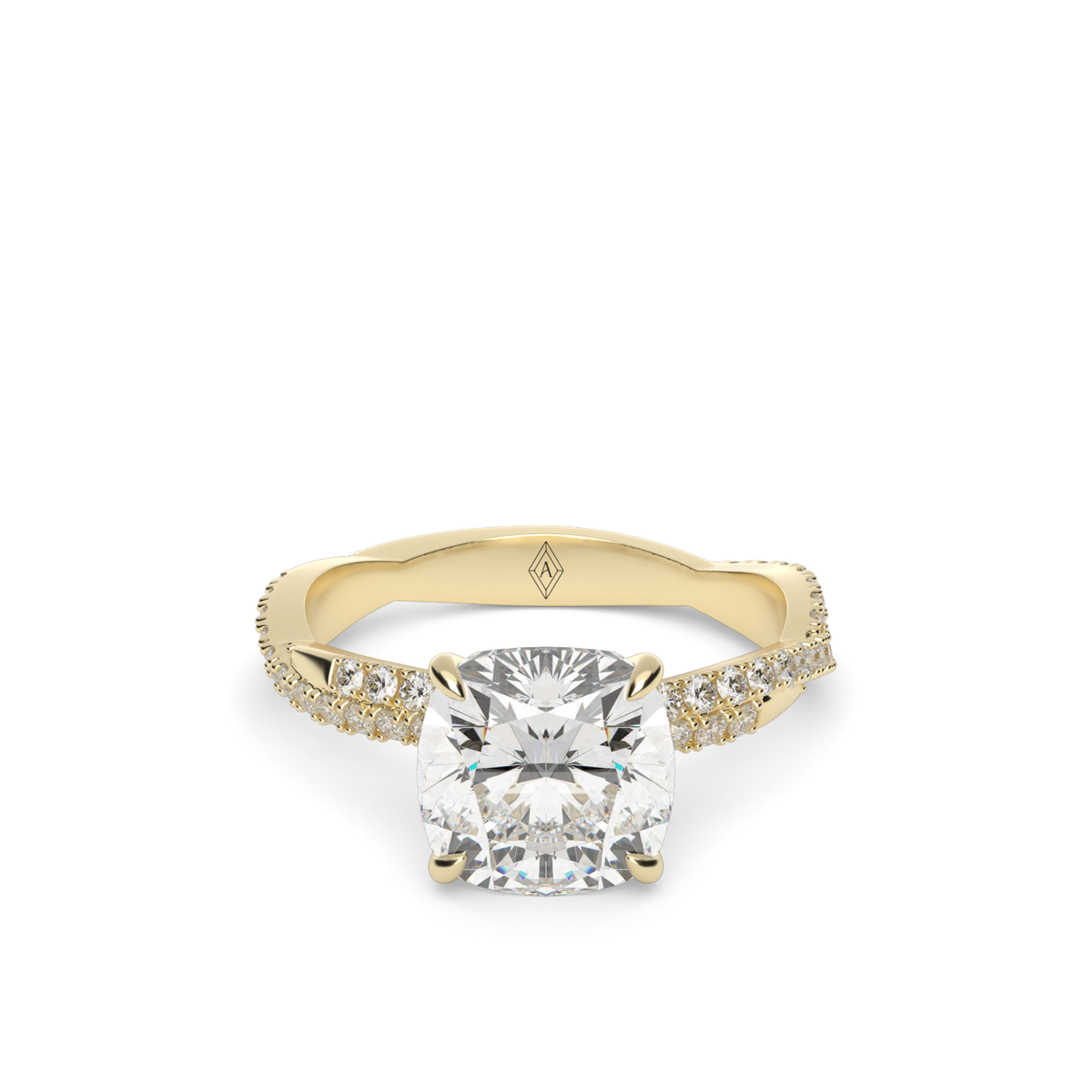 Pavé Twist Diamond Engagement Ring — 14K Yellow Gold / Cushion / Lab Diamond (image)