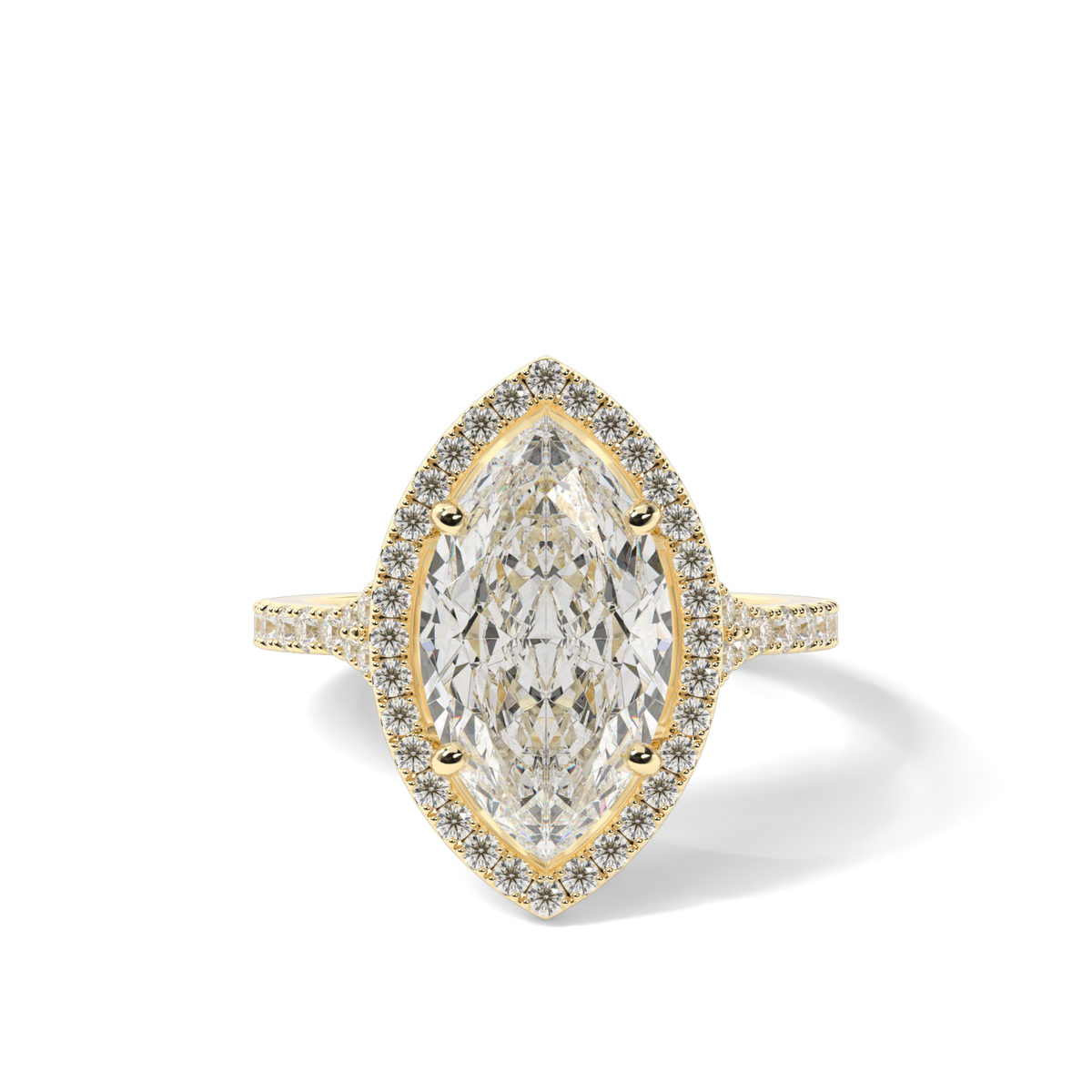 Halo Engagement Ring With Split Shank — 14K Yellow Gold / Marquise / Lab Diamond (image)