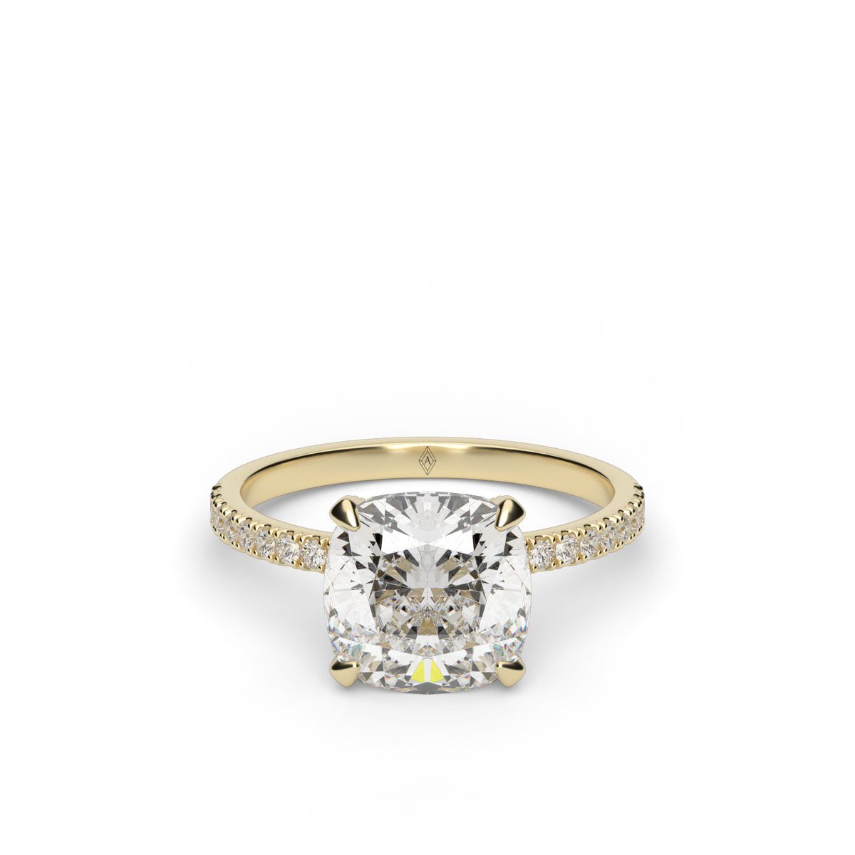 Petite Pavé Crown Diamond Engagement Ring — 14K Yellow Gold / Cushion / Lab Diamond (image)