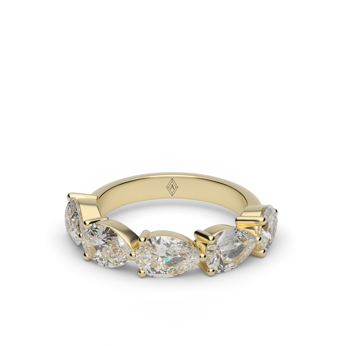 2 Carat East-West Pear Shaped 5-Stone Diamond Anniversary Ring — 14K Yellow Gold / Lab Diamond (image)