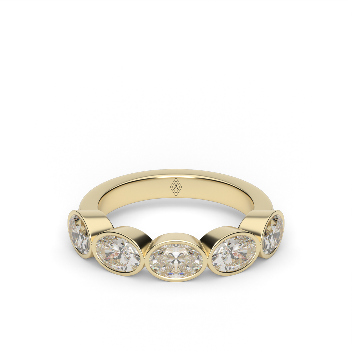 2 Carat East-West Bezel 5-Stone Oval Diamond Anniversary Ring — 14K Yellow Gold / Lab Diamond (image)