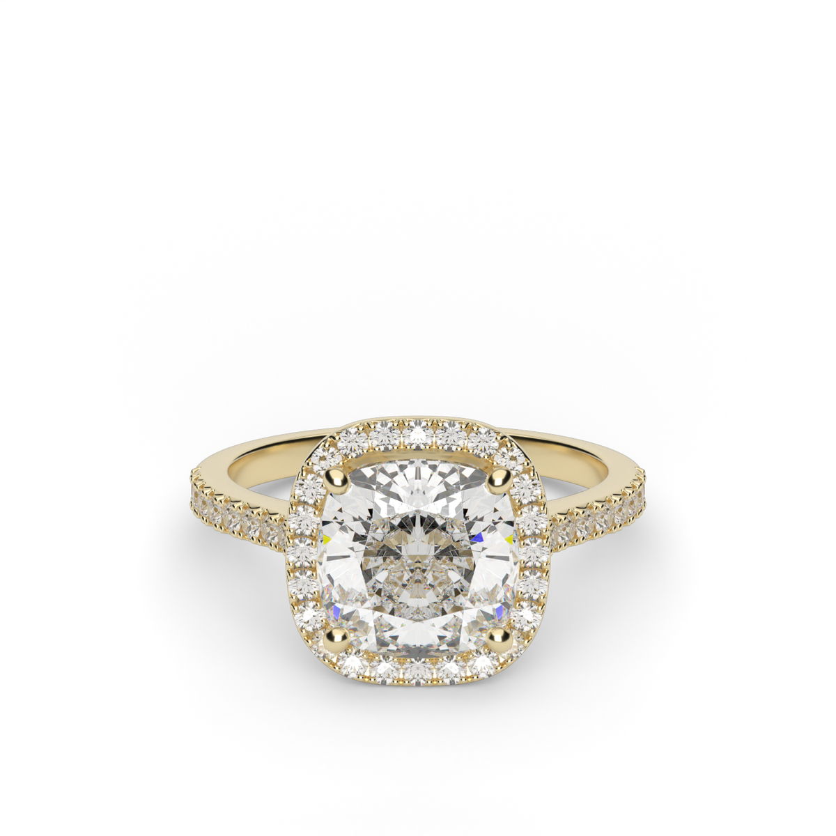 Halo Cushion Head  Pavé Engagement Ring — 14K Yellow Gold / Cushion / Lab Diamond (image)