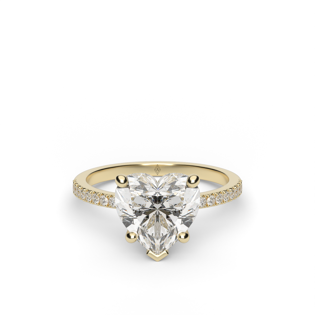 Petite French Cut Pave Engagement Ring — 14K Yellow Gold / Heart / Lab Diamond (image)