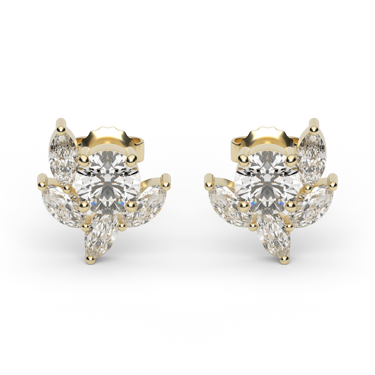 Bloom Marquise Diamond Stud  Earrings — 14K Yellow Gold / Lab Diamond (image)