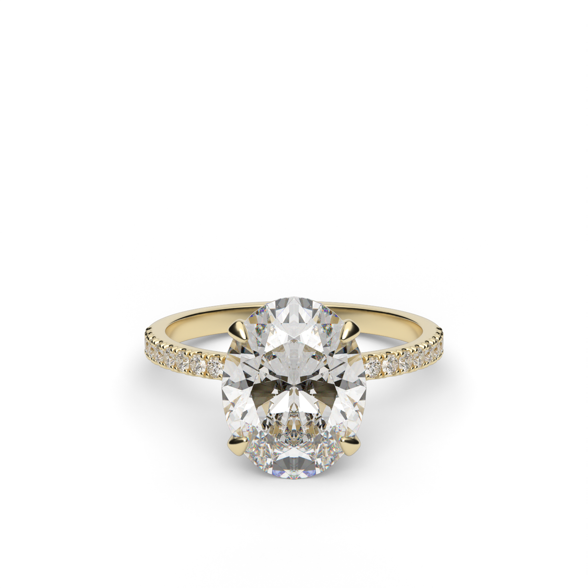 Petite Pavé Crown Diamond Engagement Ring — 14K Yellow Gold / Oval / Lab Diamond (image)