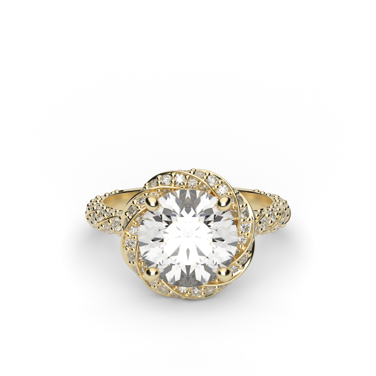 Twisted Pavé Halo Engagement Ring — 14K Yellow Gold / Round / Lab Diamond (image)