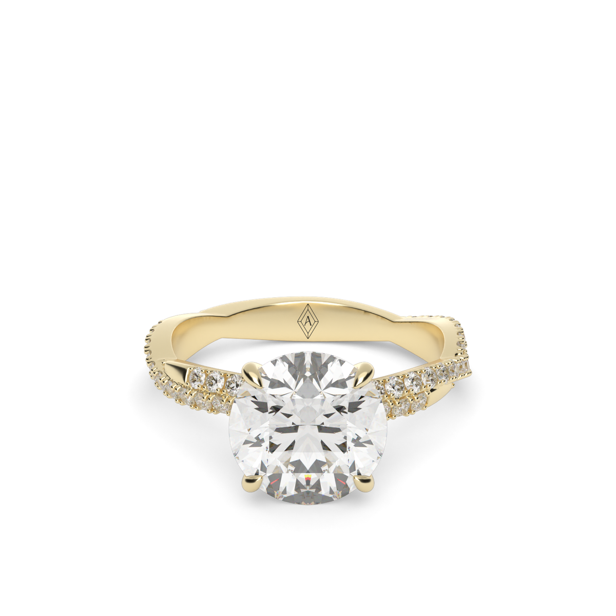 Pavé Twist Diamond Engagement Ring — 14K Yellow Gold / Round / Lab Diamond (image)