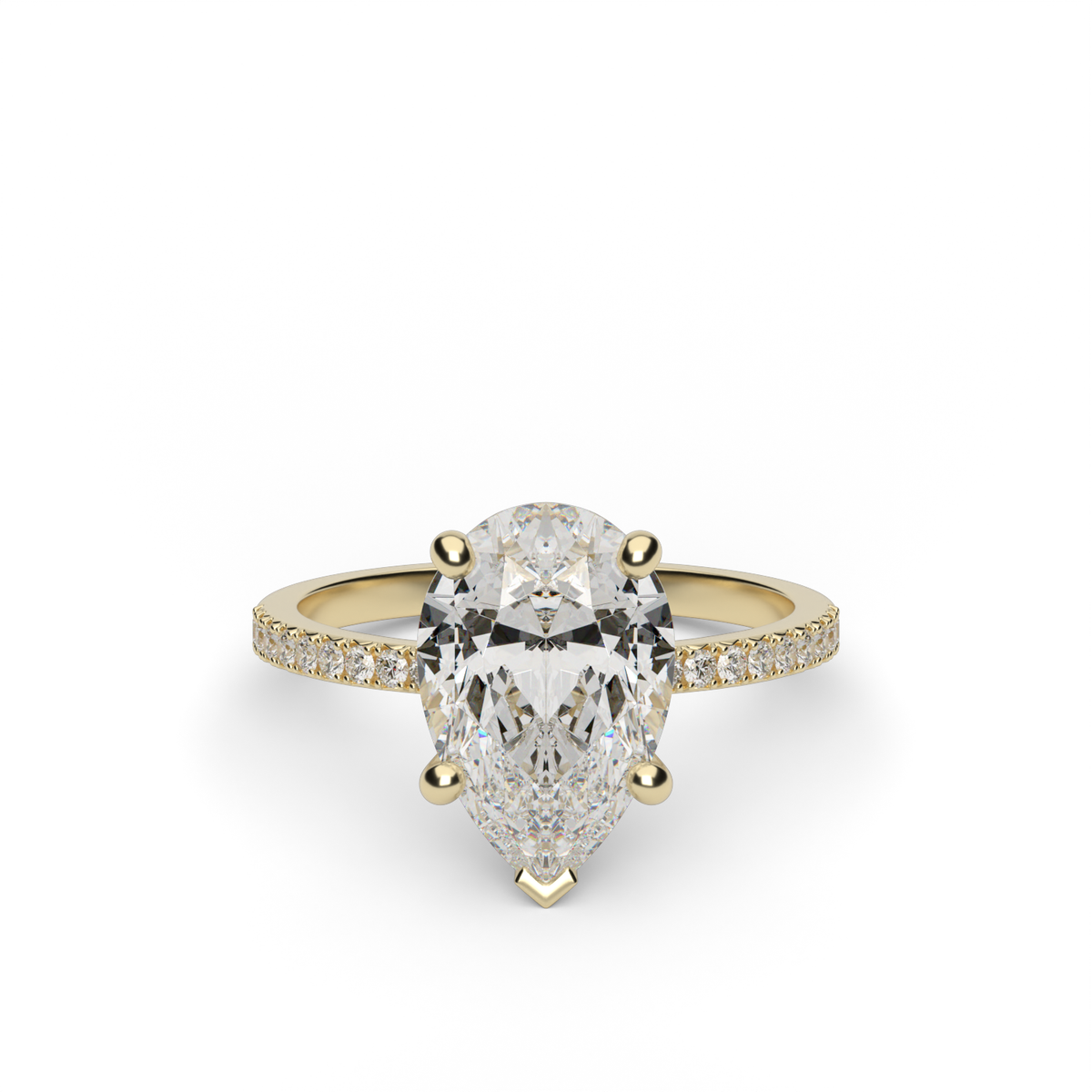 Petite French Cut Pave Engagement Ring — 14K Yellow Gold / Pear / Lab Diamond (image)