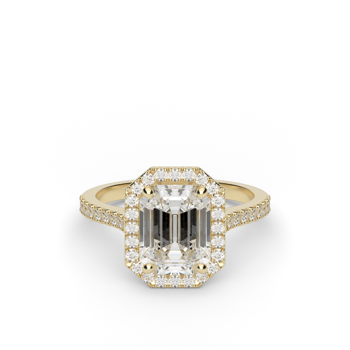 Halo Cushion Head  Pavé Engagement Ring — 14K Yellow Gold / Emerald / Lab Diamond (image)