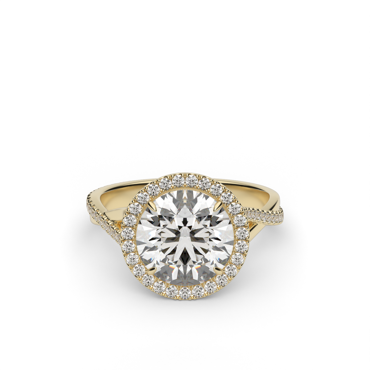 Twisted Shank Pave Halo Diamond Engagement Ring — 14K Yellow Gold / Round / Lab Diamond (image)
