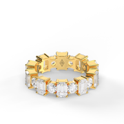 5 Carat Yellow Gold Emerald & Round Shape Diamond Eternity Ring/Band with  Prong Setting.