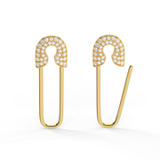 Yellow Gold Round Shape DIamond Hoop Earrings With Prong Setting