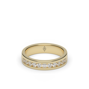 Yellow Gold Round Shape Diamond Men's Ring/Band With Channel Setting.