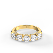 Five STone Yellow Gold Round Shape Diamond Anniversary Ring WIth Shared Prong Setting 