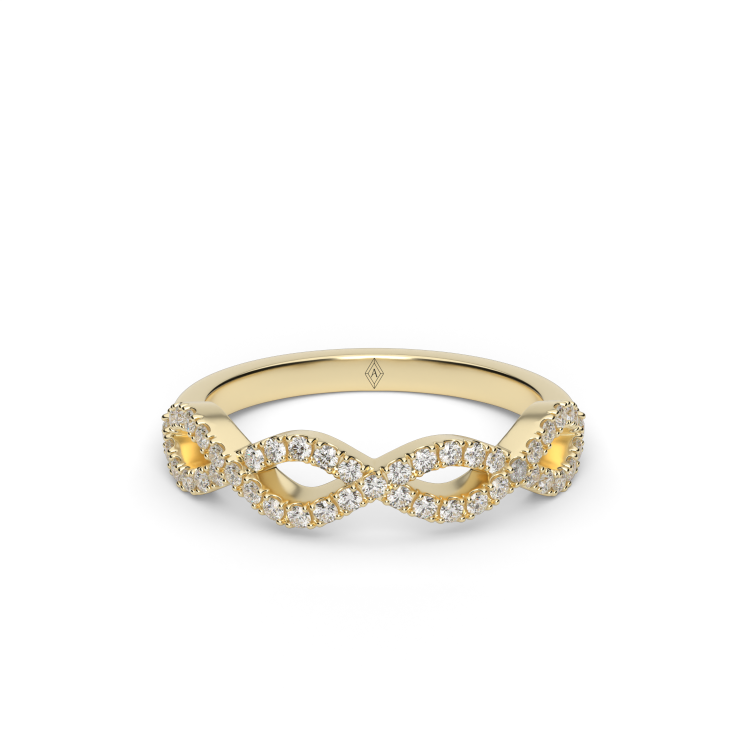 Infinity Twist Diamond Ring in yellow Gold with Pave Setting