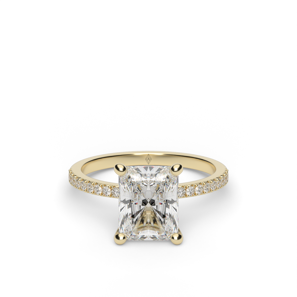 Petite French Cut Pave Engagement Ring — 14K Yellow Gold / Radiant / Lab Diamond (image)