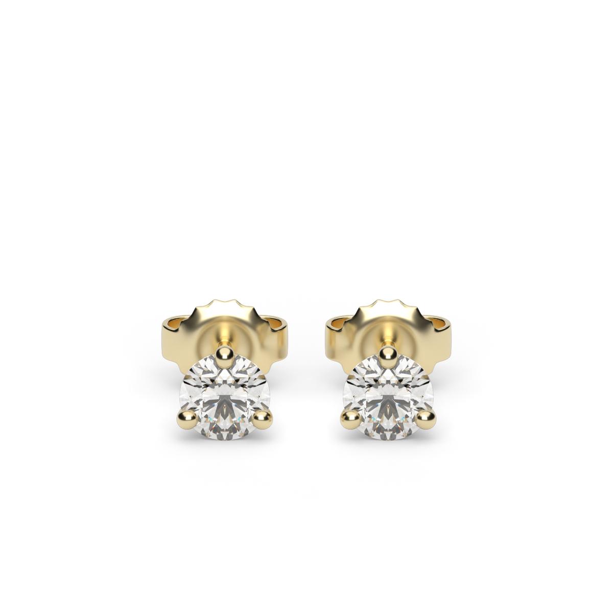 Three Prong Martini Diamond Stud Earrings — 14K Yellow Gold / Lab Diamond (image)