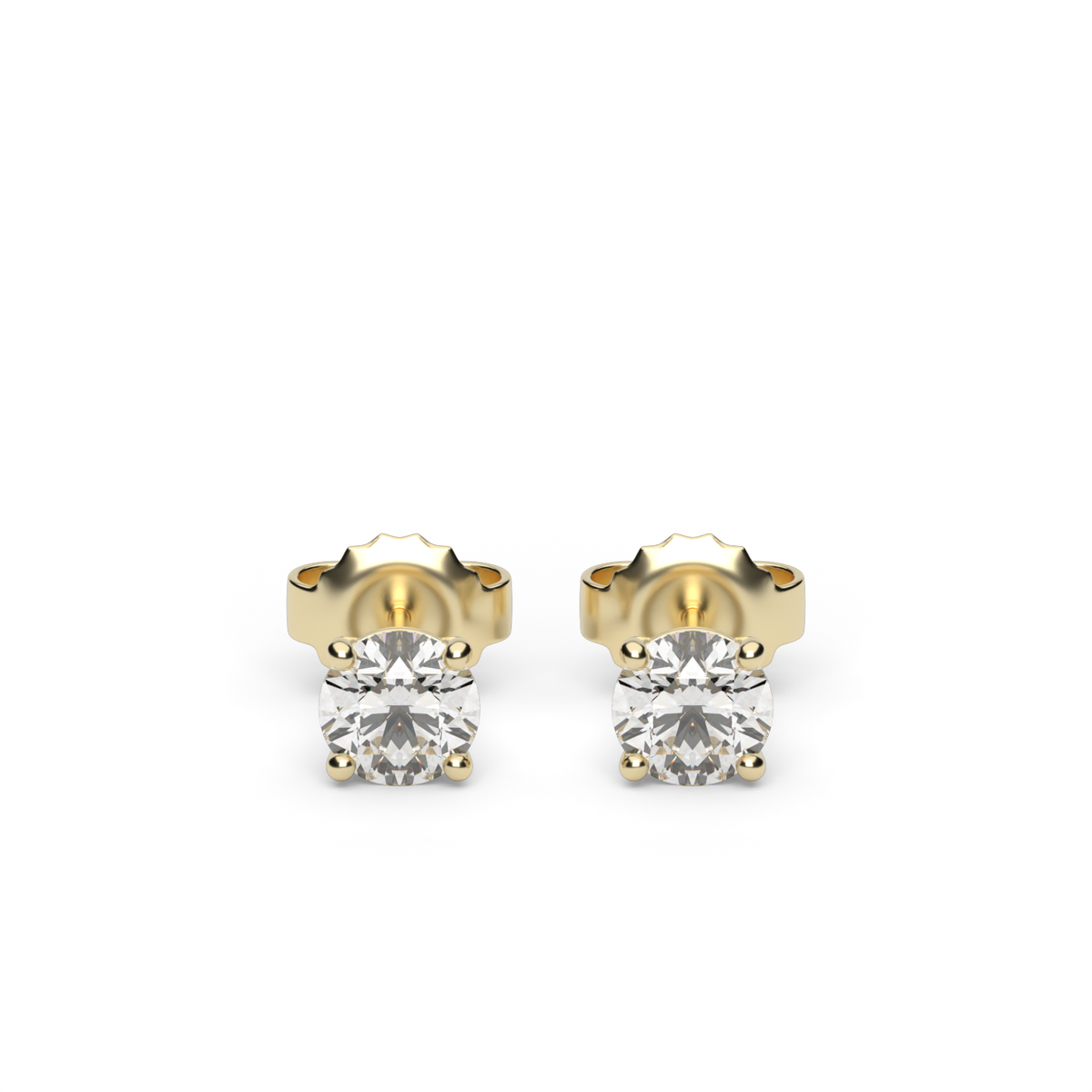 Four Prong Round Shape Diamond Stud Earrings — 14K Yellow Gold / Lab Diamond (image)