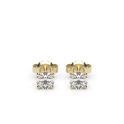 Yellow Gold Round Shape Diamond Stud Earrings With Prong Setting