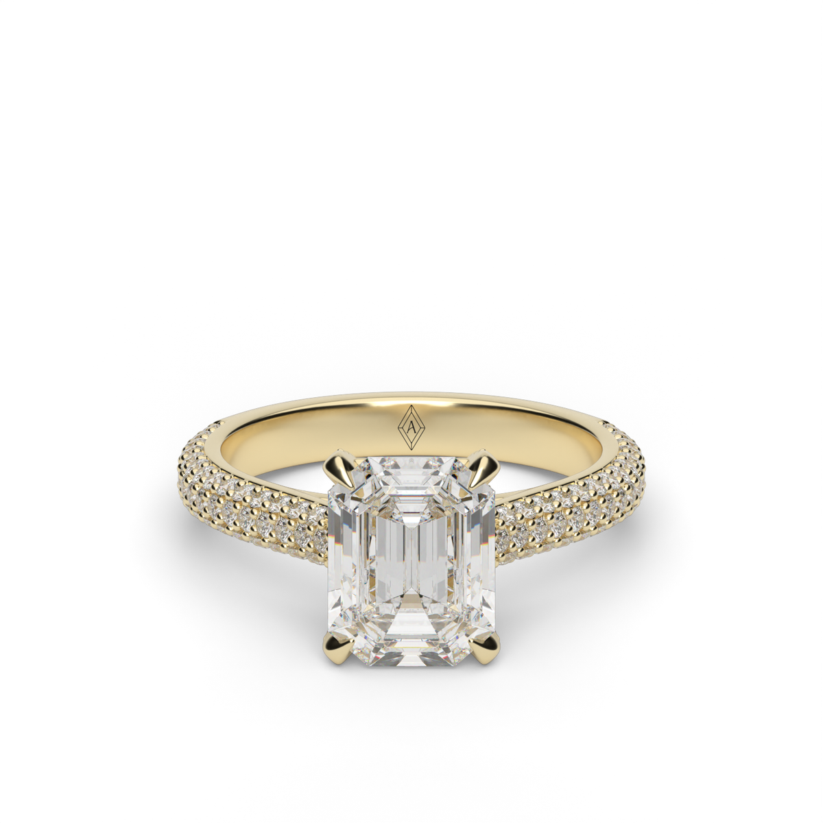 Emerald Hidden Halo Engagement Ring — 14K Yellow Gold / Emerald / Lab Diamond (image)