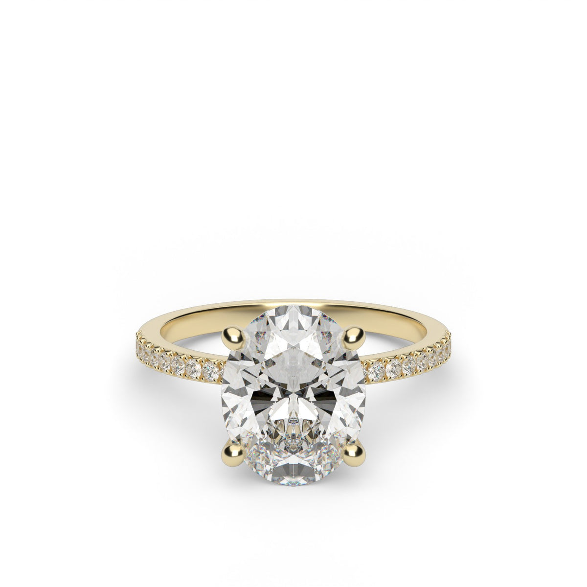 Petite French Cut Pave Engagement Ring — 14K Yellow Gold / Oval / Lab Diamond (image)