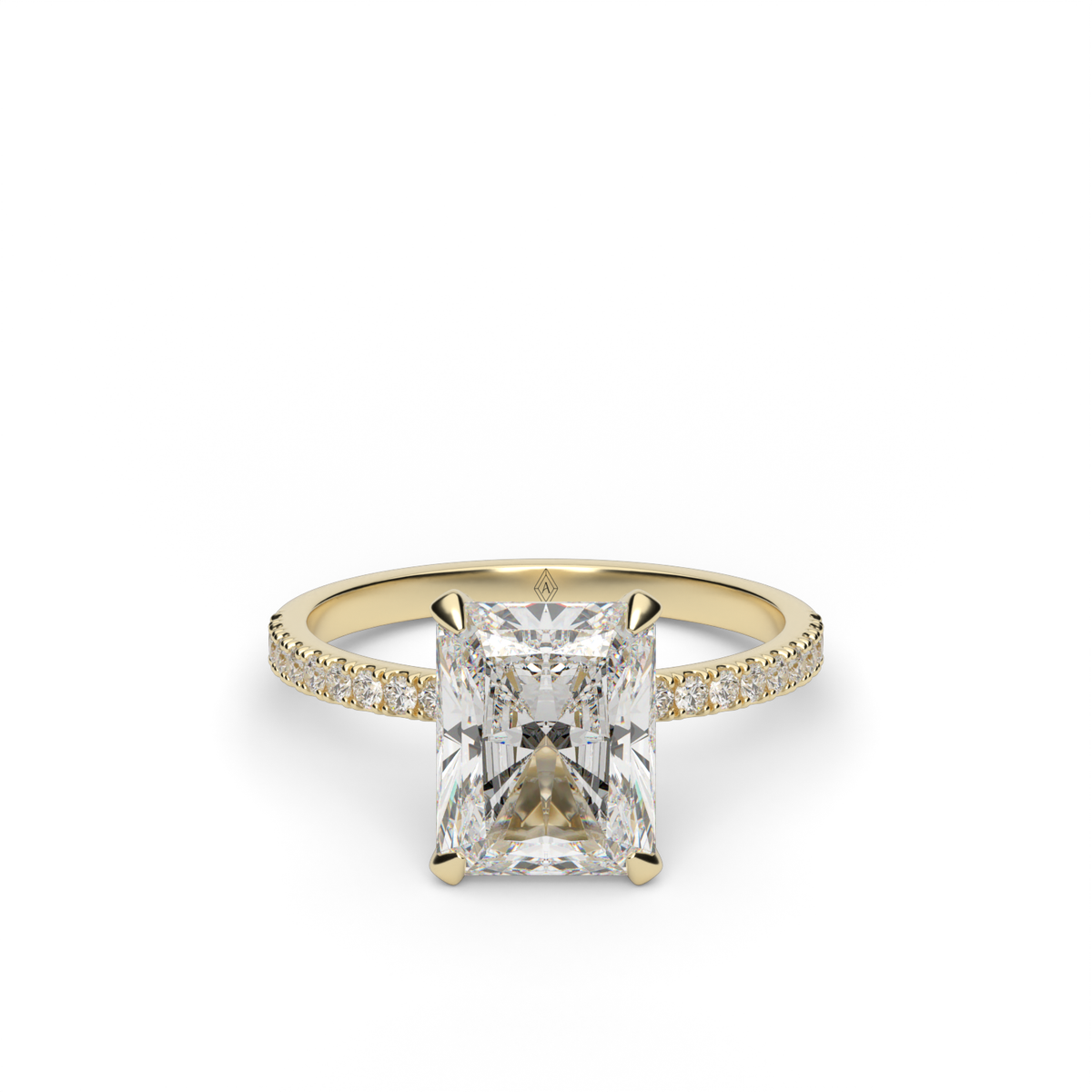 Petite Pavé Crown Diamond Engagement Ring — 14K Yellow Gold / Radiant / Lab Diamond (image)
