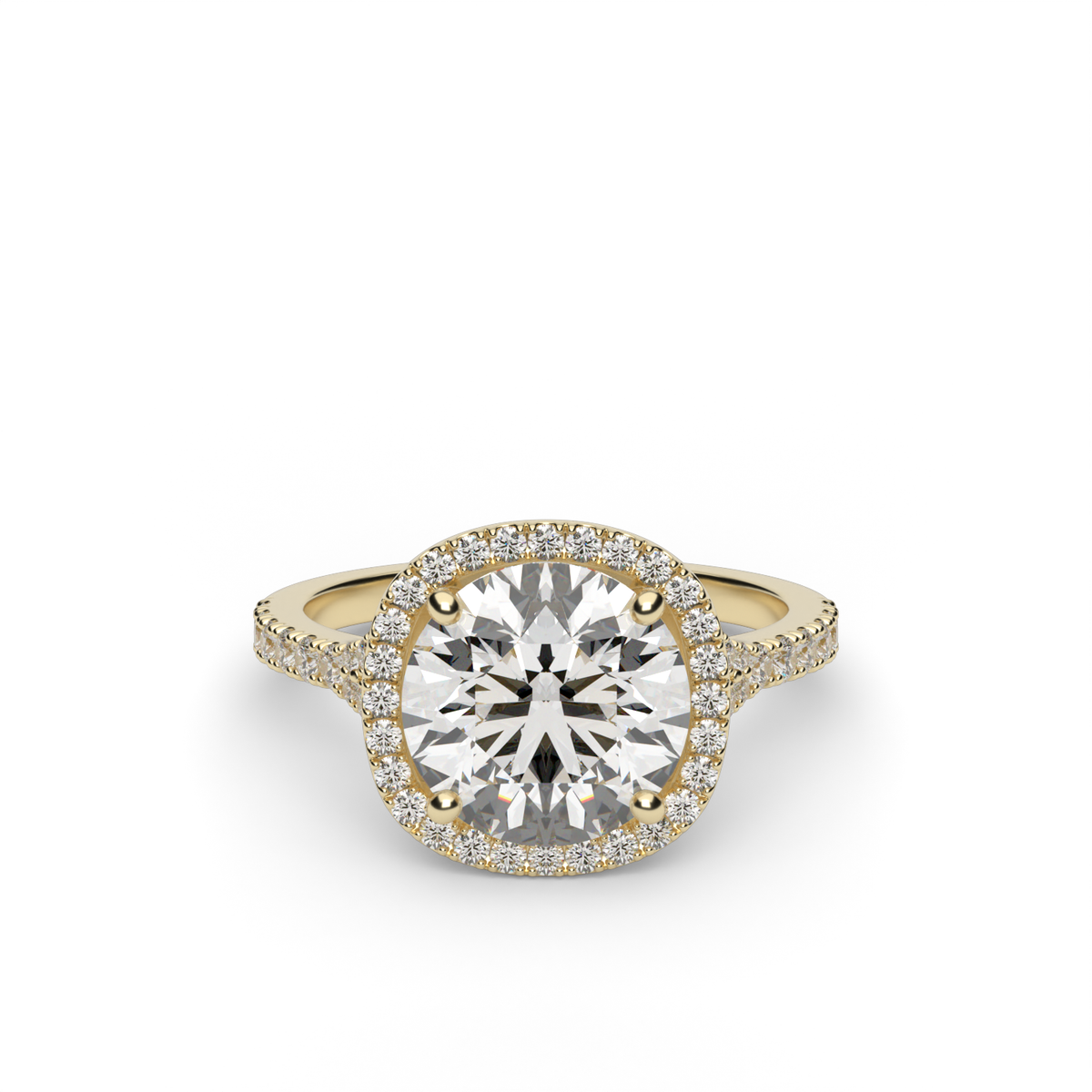 Halo Engagement Ring With Split Shank — 14K Yellow Gold / Round / Lab Diamond (image)