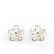 Yellow Gold Pear Shaped Diamond Floral Inspired Earrings With Prong Setting.